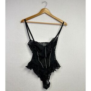 Vintage Nan Flower Black‎ Lace Beaded Corset Teddy Lingerie S